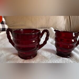 Vintage Ruby Red & Amberina Glass Sugar & Creamer Set – Set of 2